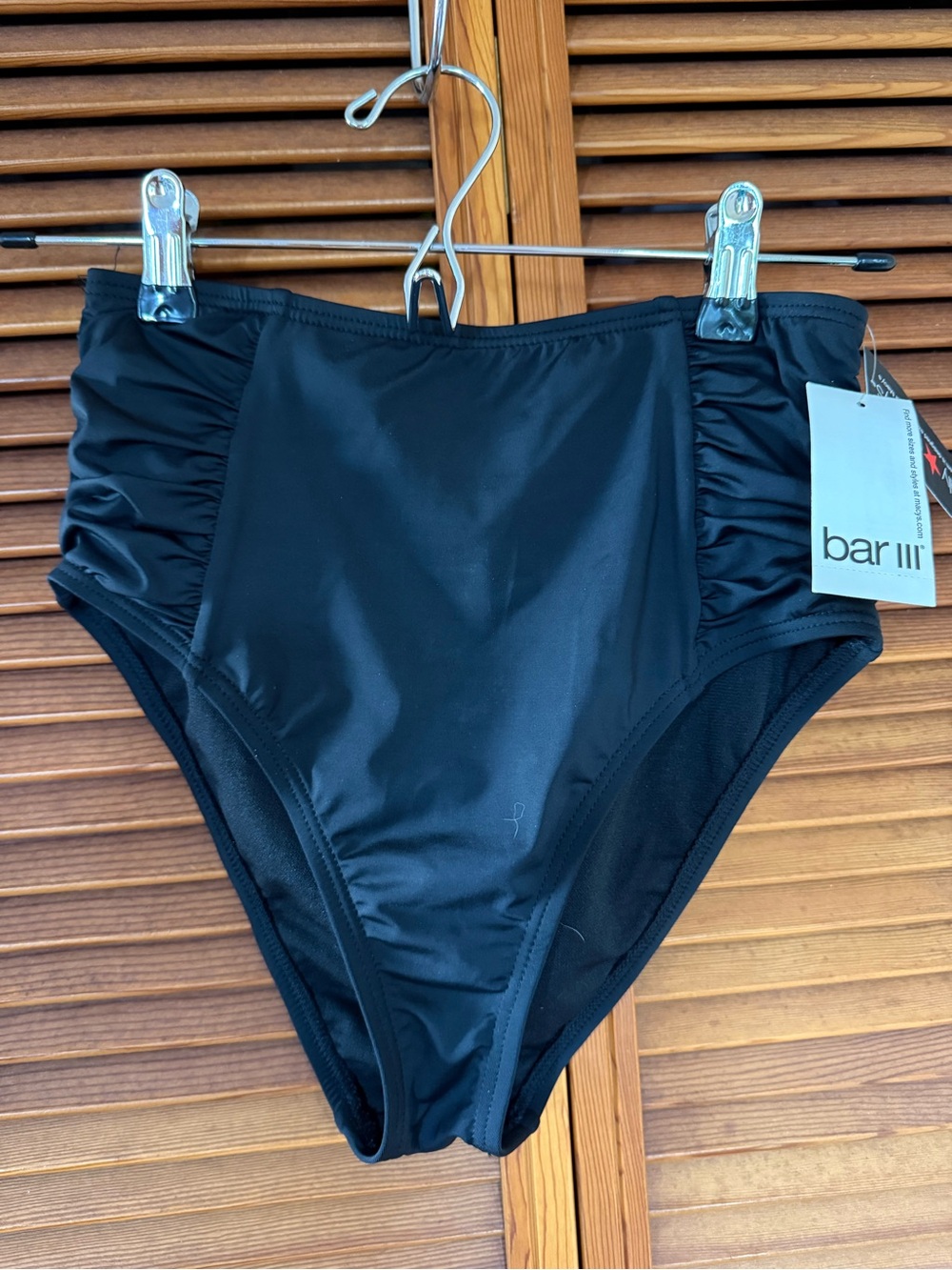 Bar III Black High-Waist Bikini Bottom with Ruched Sides